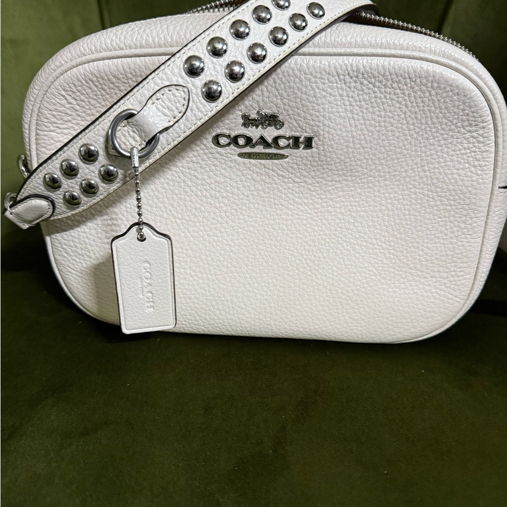 Coach White/Cream Leather Crossbody Bag with Studded Strap